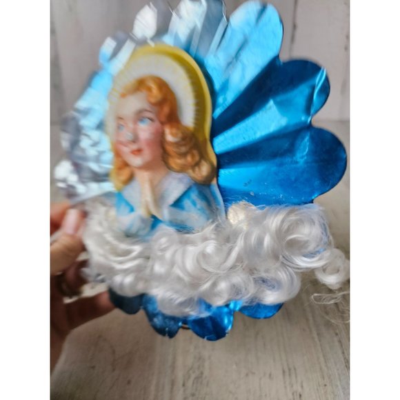 Vintage aluminum angel cherub tree topper metal mini blue blow mold Xmas tree - Picture 5 of 9